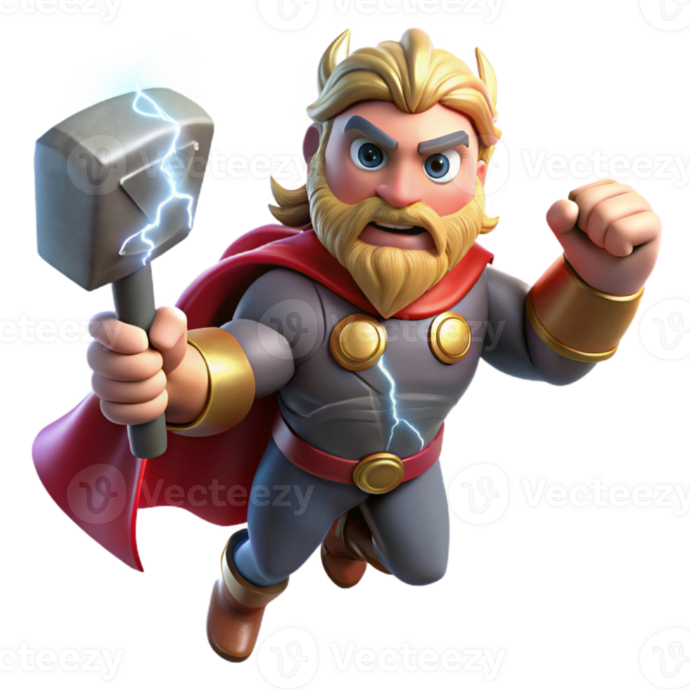stunning traditional magnificent traditional Thor, Norse god of thunder, wielding Mjolnir amidst a raging thunderstorm, lightning illuminating his face, comic book style 4K original png