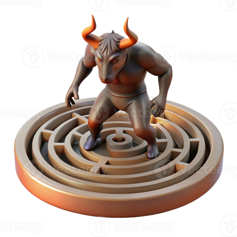 beautiful modern magnificent creative A minotaur trapped in the labyrinth, dramatic shadows, ancient Greek pottery style authentic authentic png