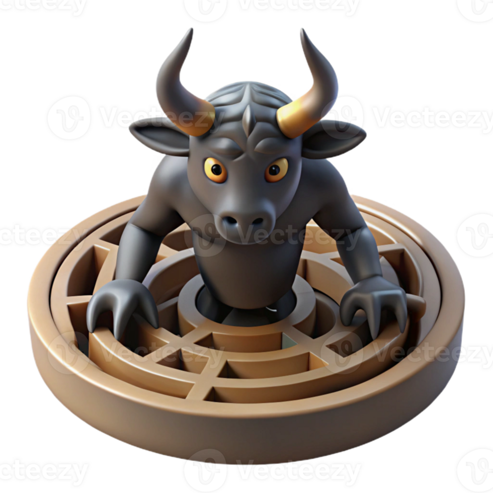 beautiful vintage magnificent artistic A minotaur trapped in the labyrinth, dramatic shadows, ancient Greek pottery style detailed exclusive png