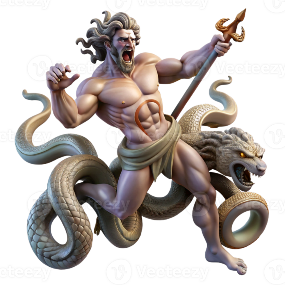 wonderful abstract stunning contemporary The Hydra, a multi-headed serpent, battling Hercules, dynamic lighting, Baroque painting style high quality original png