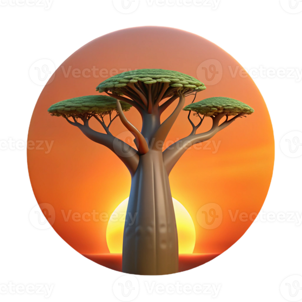 magnificent vintage stunning abstract A colossal baobab tree silhouetted against a fiery sunset, stark and minimalist, art style premium original png
