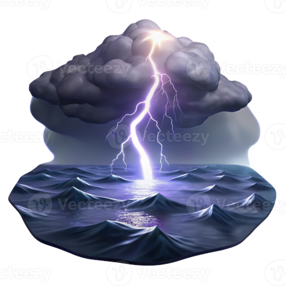 extraordinary rustic vibrant modern A lightning strike illuminating a stormy night sky over a vast ocean, dark and dramatic, digital painting 4K high resolution png