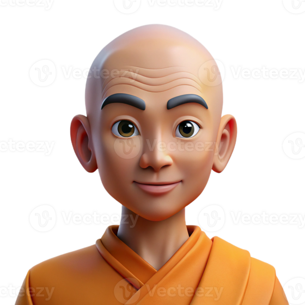 elegant modern stunning contemporary Portrait of a serene monk with a shaved head and peaceful expression, wearing orange robes. Soft, natural lighting. Spiritual style high resolution exclusive png