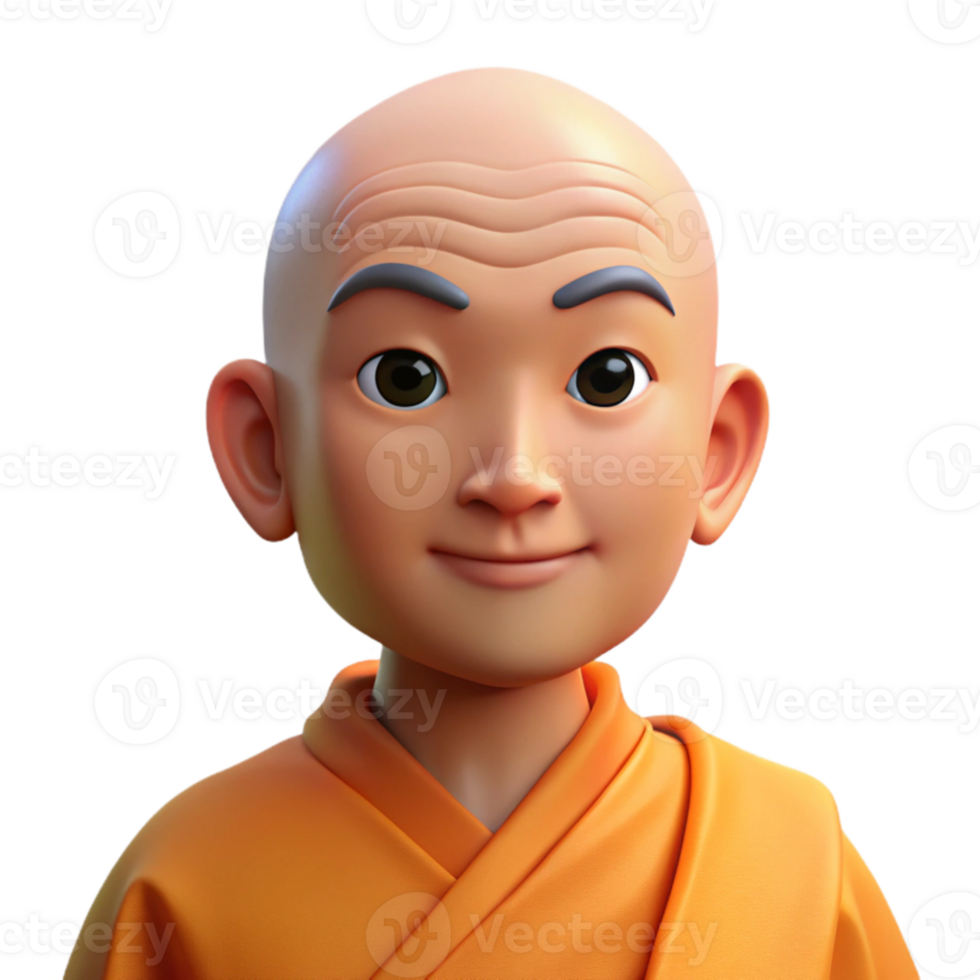 serene vintage vibrant modern Portrait of a serene monk with a shaved head and peaceful expression, wearing orange robes. Soft, natural lighting. Spiritual style professional high resolution png