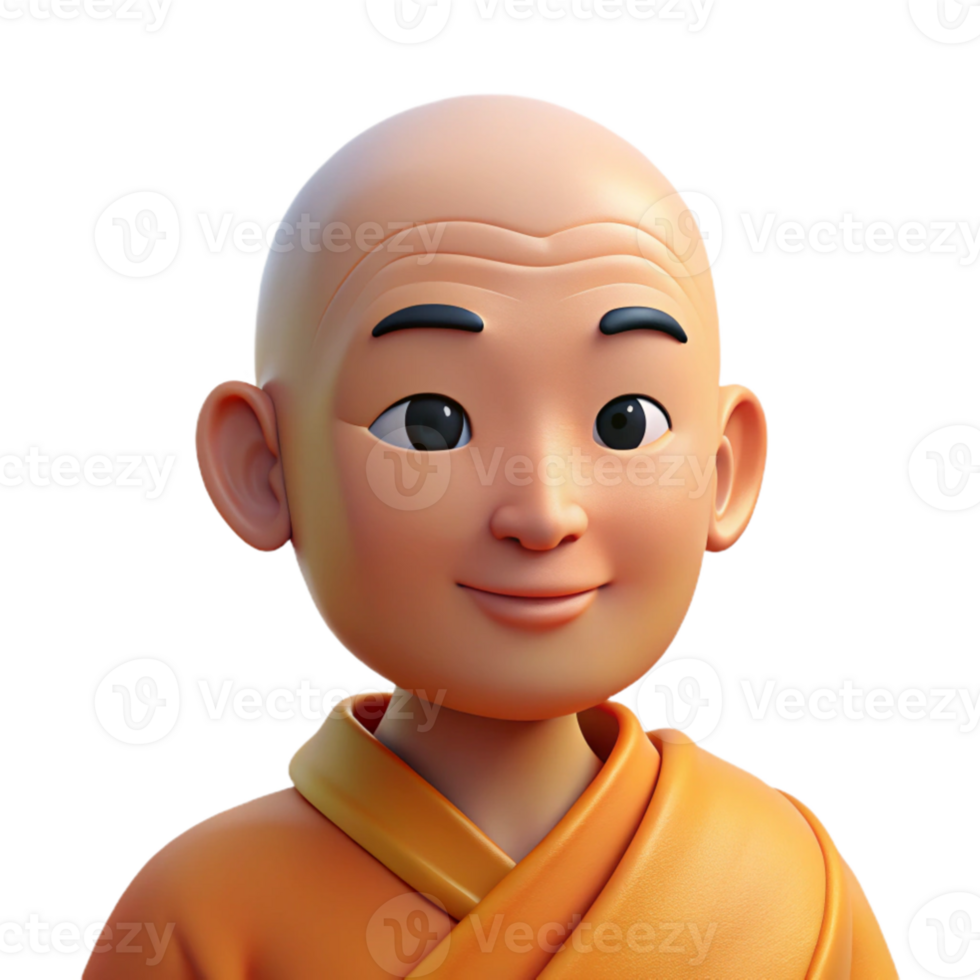 impressive creative elegant artistic Portrait of a serene monk with a shaved head and peaceful expression, wearing orange robes. Soft, natural lighting. Spiritual style exclusive 4K png