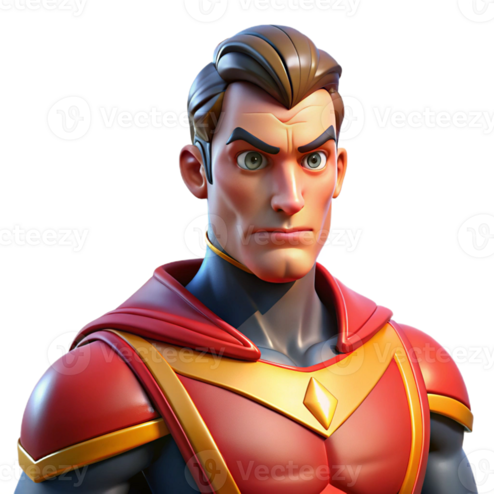 serene creative extraordinary traditional Portrait of a powerful superhero with a chiseled jawline and determined expression, wearing a vibrant costume. Dramatic, heroic lighting.... png