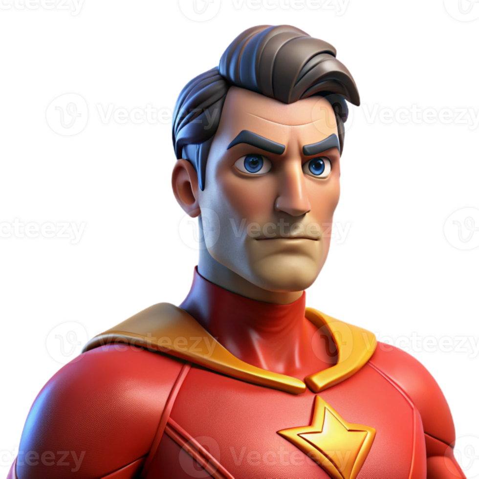 elegant modern magnificent minimalist Portrait of a powerful superhero with a chiseled jawline and determined expression, wearing a vibrant costume. Dramatic, heroic lighting.... png