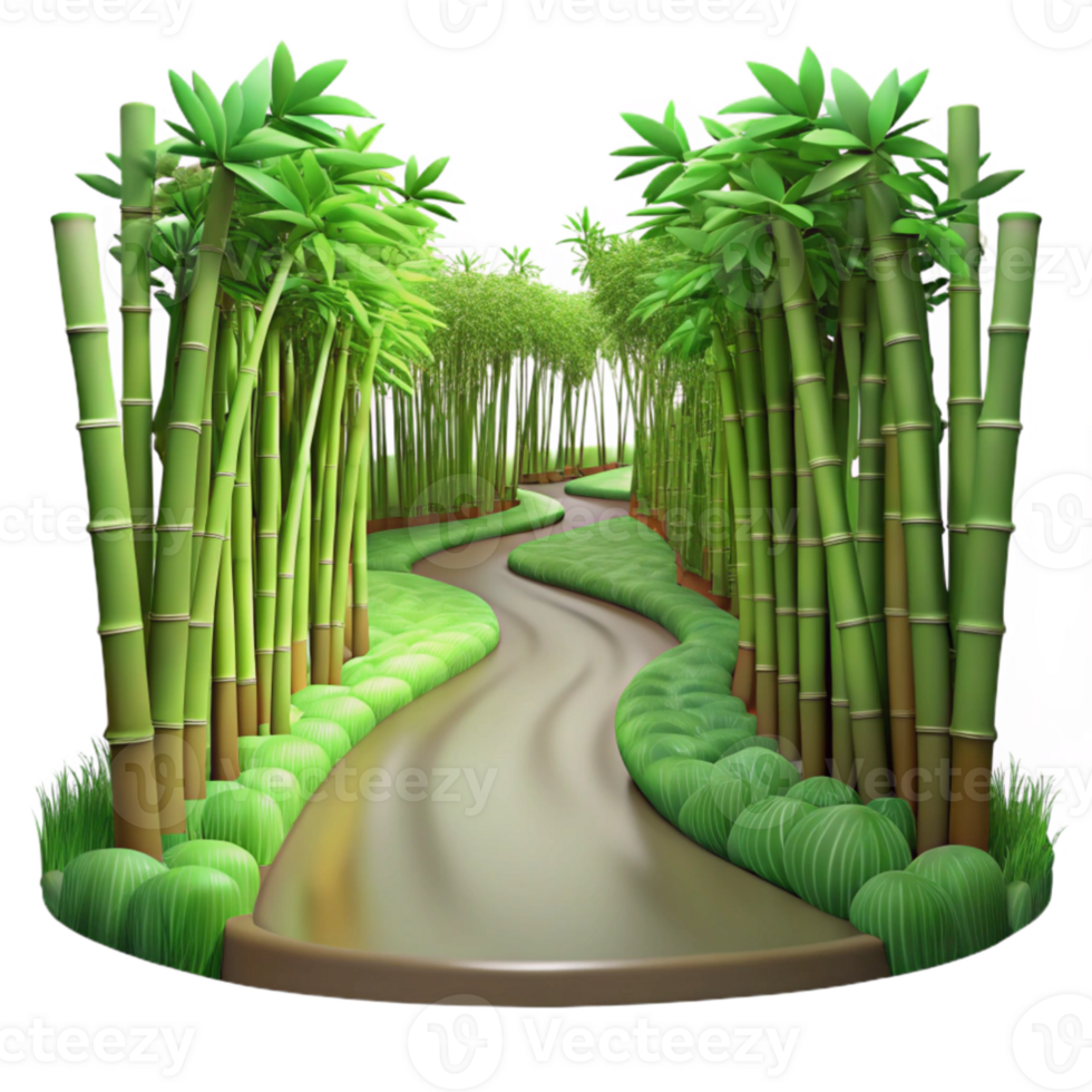 extraordinary artistic wonderful abstract A winding path through a lush, green bamboo forest, dappled with sunlight filtering through the leaves, in a serene, Japanese woodblock print style... png