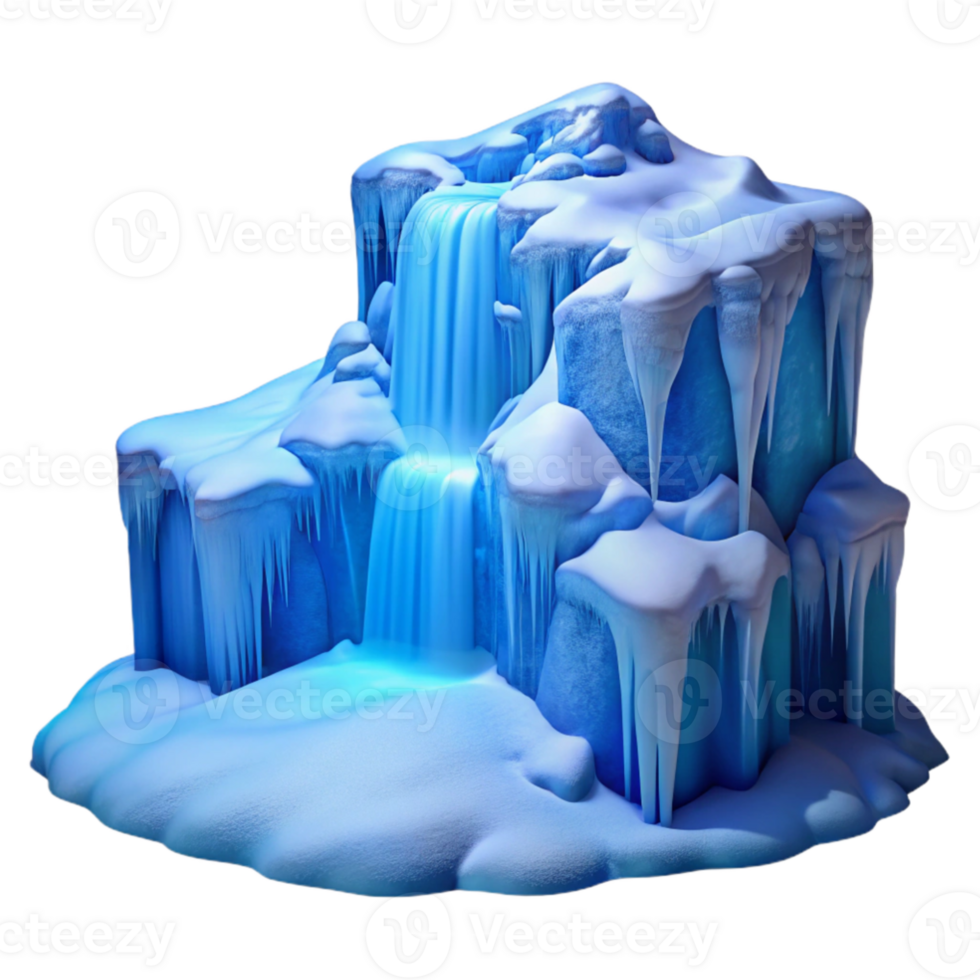 wonderful traditional stunning abstract A frozen waterfall cascading down a snow-covered cliff, bathed in the cool, blue light of a winter morning, in a realistic, nature photography style... png