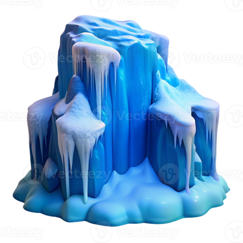 extraordinary creative dramatic rustic A frozen waterfall cascading down a snow-covered cliff, bathed in the cool, blue light of a winter morning, in a realistic, nature photography style... png