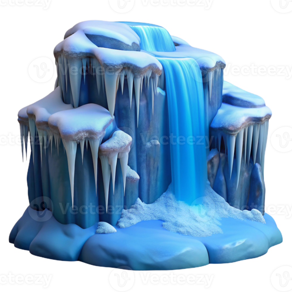 vibrant creative stunning traditional A frozen waterfall cascading down a snow-covered cliff, bathed in the cool, blue light of a winter morning, in a realistic, nature photography style detailed... png