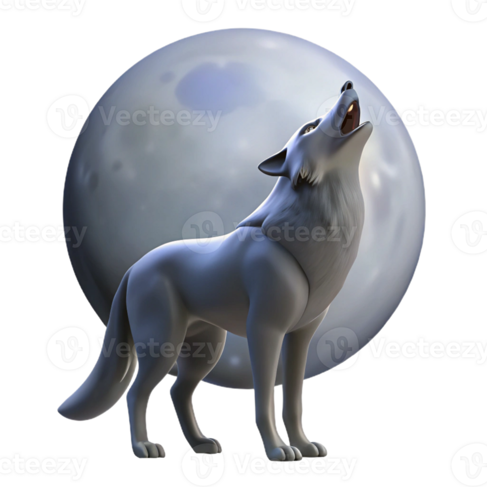 magnificent modern impressive contemporary A lone wolf howling at the full moon in a snowy landscape, illuminated by the cool, silvery moonlight, in a dramatic, wildlife art style exclusive... png