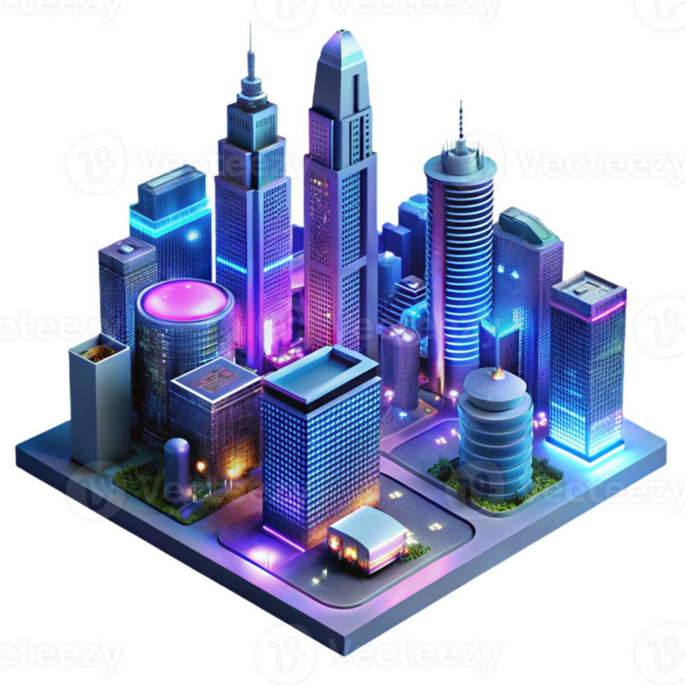 vibrant abstract impressive contemporary A futuristic cityscape at night, towering skyscrapers with holographic advertisements, flying vehicles weaving through the air, vibrant neon lights... png
