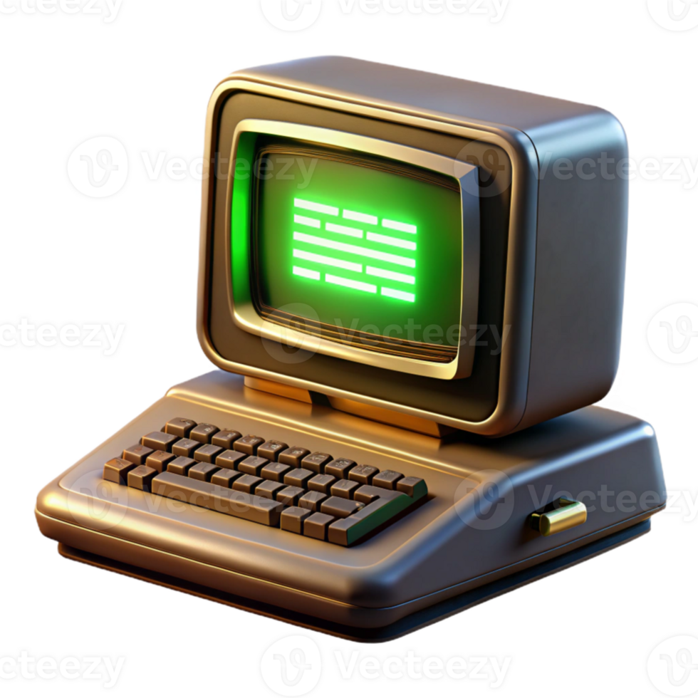 beautiful classic stunning classic A vintage computer terminal displaying cryptic code, green text on a black screen, bathed in the warm glow of an incandescent desk lamp, retro style genuine original png
