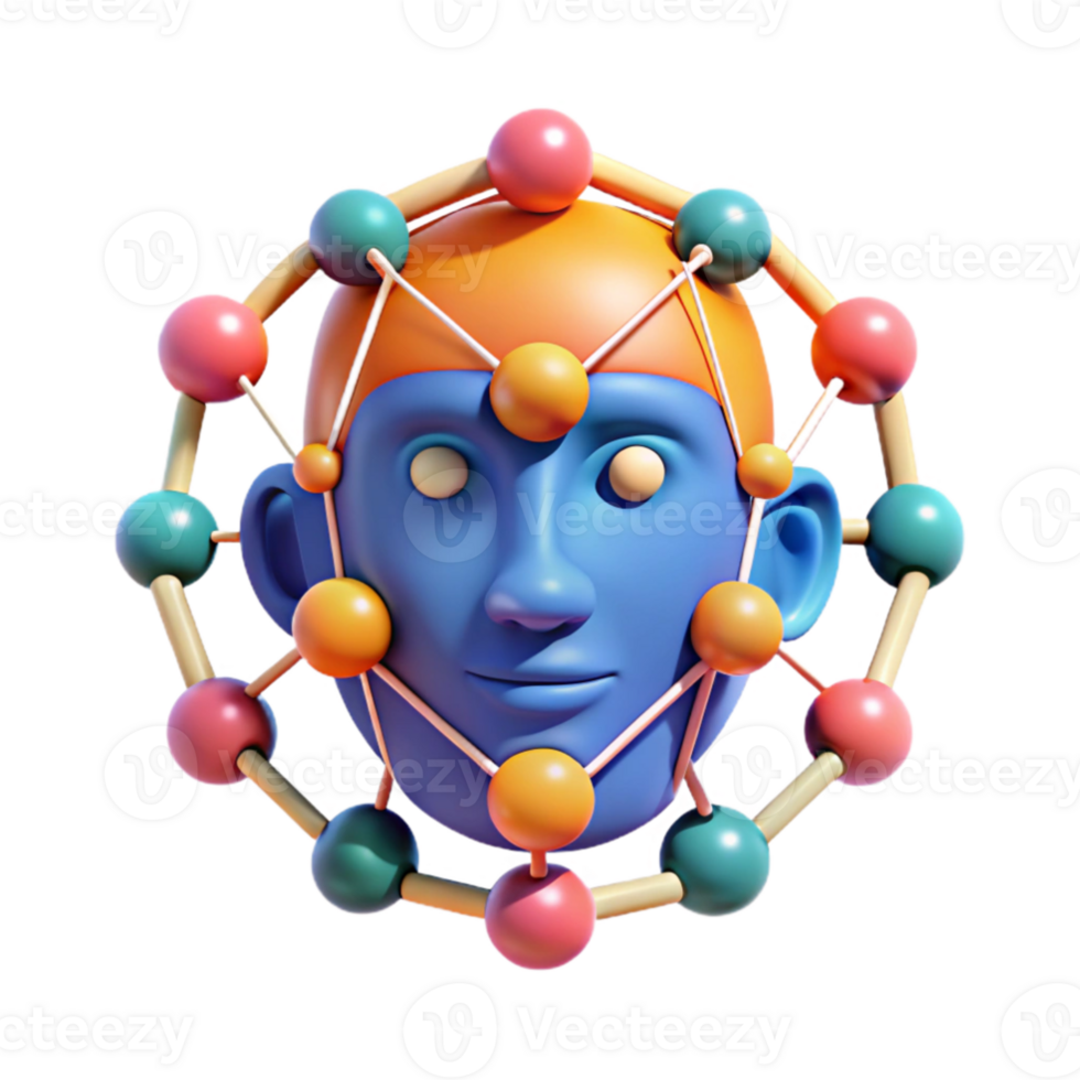 wonderful artistic beautiful minimalist A stylized illustration of artificial intelligence, represented by a network of interconnected nodes forming a human face, vibrant colours, abstract art... png