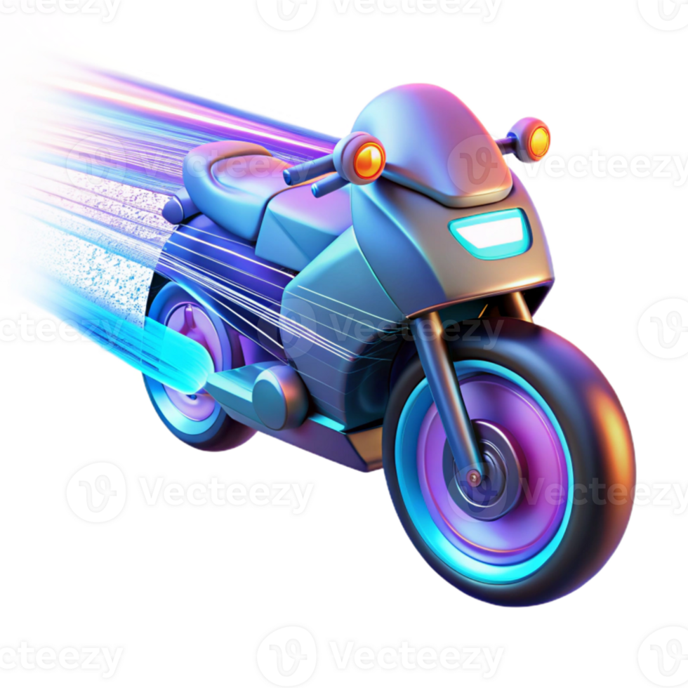 impressive rustic dramatic traditional A futuristic motorbike speeding through a digital landscape, trails of light and data streaming behind it, vibrant neon colors, cyberpunk style genuine exclusive png