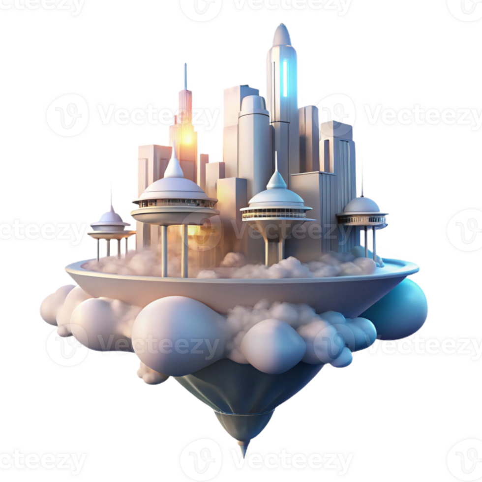 beautiful rustic beautiful contemporary A floating city in the clouds, futuristic architecture and glowing lights, viewed from below, dreamy and ethereal style exclusive genuine png