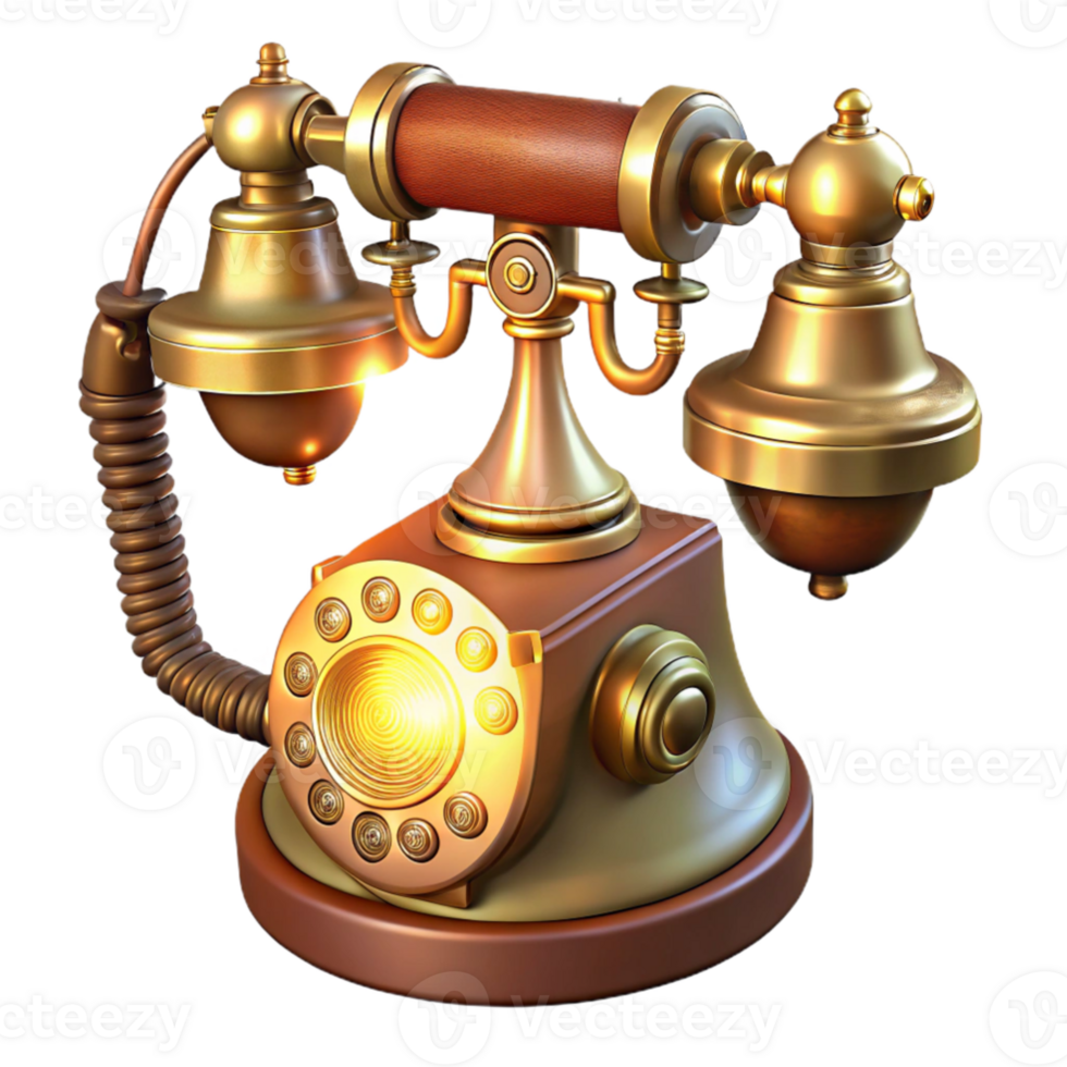 stunning modern elegant abstract An antique telephone, intricately detailed brass and wood, ringing with an ethereal glow, lit by a single spotlight, vintage style genuine 4K png