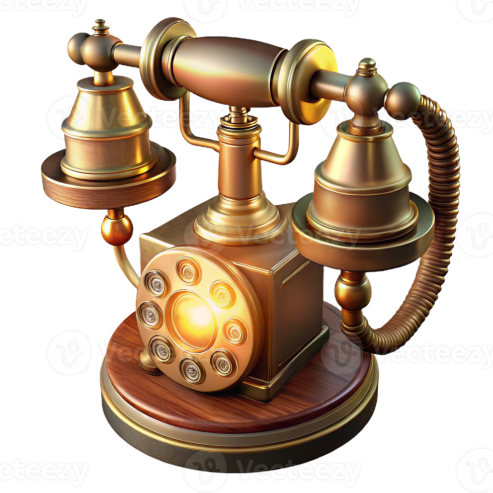 impressive vintage extraordinary abstract An antique telephone, intricately detailed brass and wood, ringing with an ethereal glow, lit by a single spotlight, vintage style detailed premium png