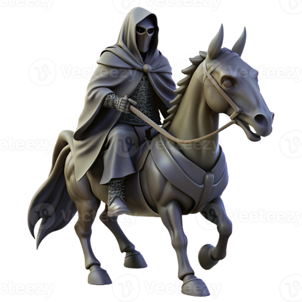 vibrant artistic stunning vintage A mysterious, hooded figure riding a skeletal steed through a desolate wasteland, ominous lighting, dark fantasy art high quality professional png
