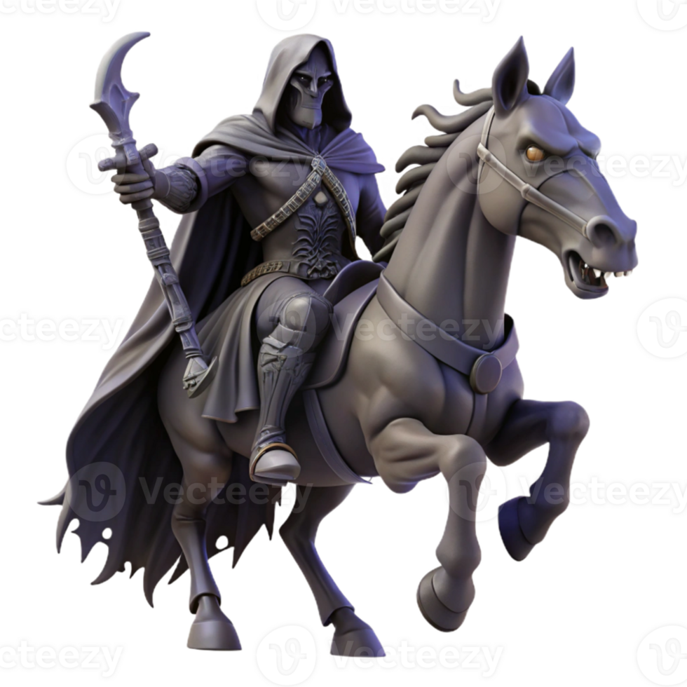 vibrant artistic stunning minimalist A mysterious, hooded figure riding a skeletal steed through a desolate wasteland, ominous lighting, dark fantasy art professional high quality png
