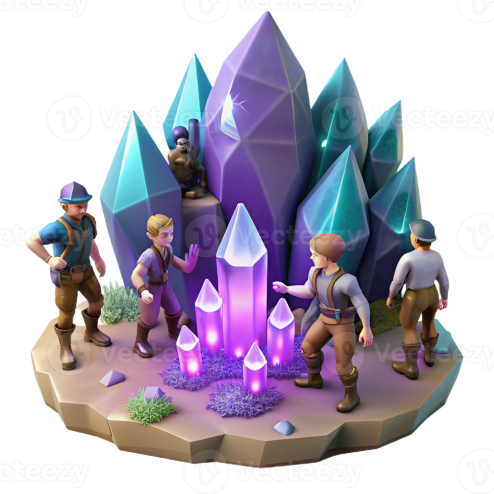 wonderful rustic magnificent creative A group of adventurers exploring a hidden cave filled with glowing crystals, dynamic composition, adventurous lighting premium exclusive png
