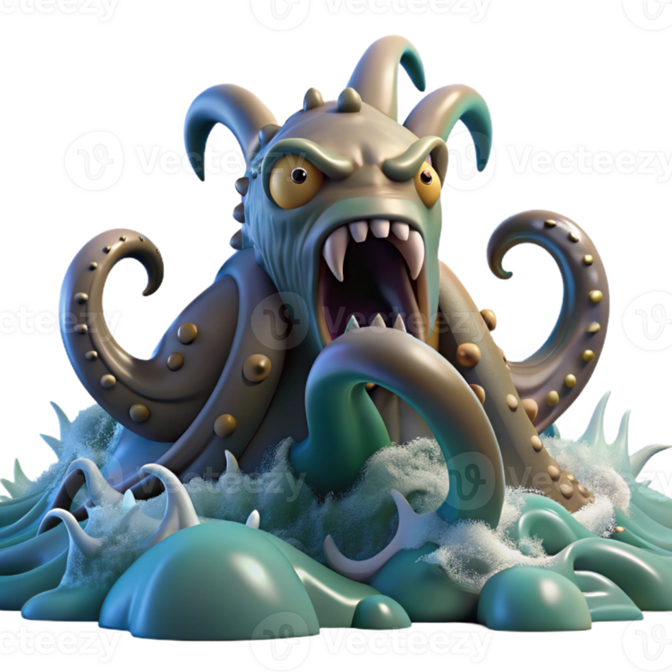 vibrant classic impressive artistic A colossal kraken emerging from a stormy sea, dramatic lighting, realistic style genuine detailed png