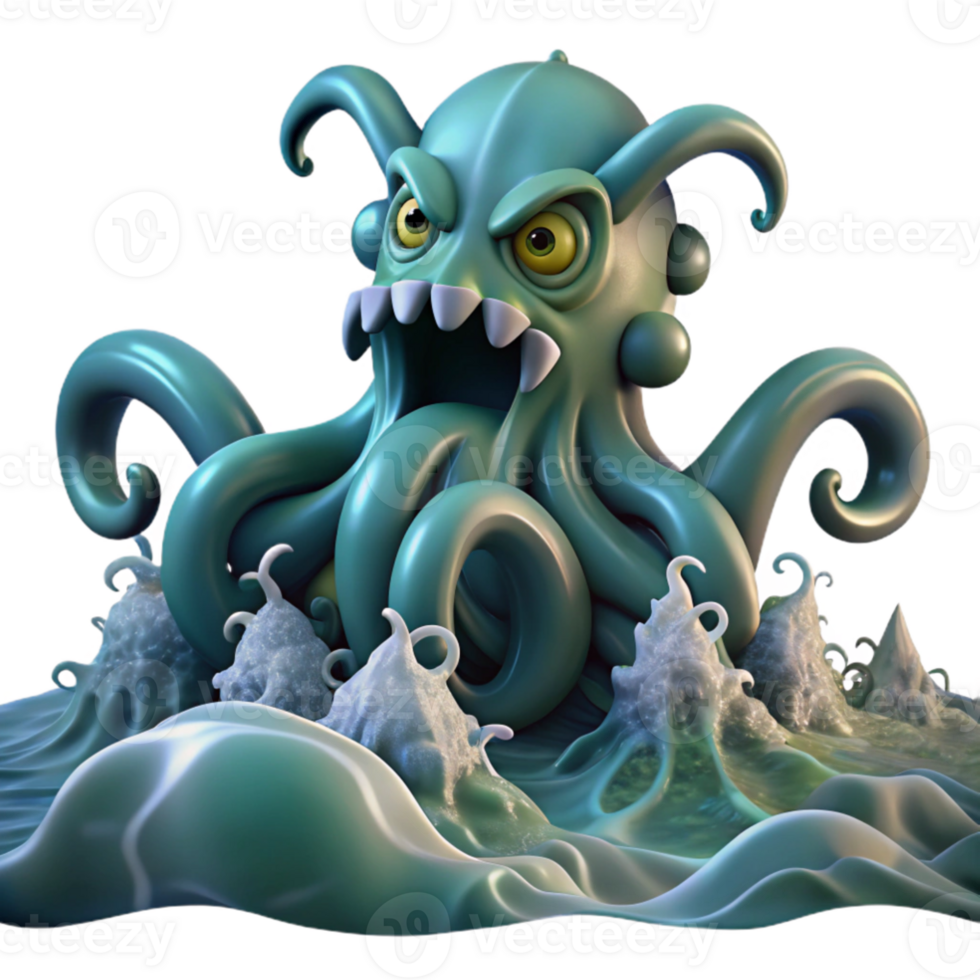 stunning abstract wonderful artistic A colossal kraken emerging from a stormy sea, dramatic lighting, realistic style 4K premium png