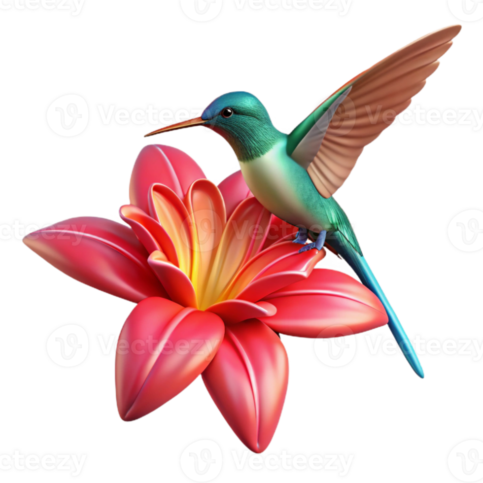 vibrant vintage serene modern A single hummingbird hovering in front of a giant, exotic flower, wings blurred in motion, vibrant, hyperrealistic detail, macro photography with shallow depth of... png