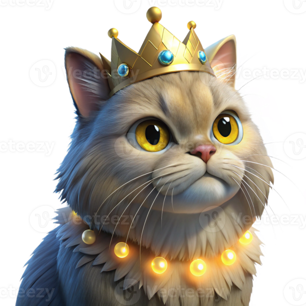 wonderful minimalist dramatic creative A grumpy-looking, fluffy Persian cat wearing a tiny crown, surrounded by floating jewels, illuminated by a dramatic spotlight from above, Renaissance... png