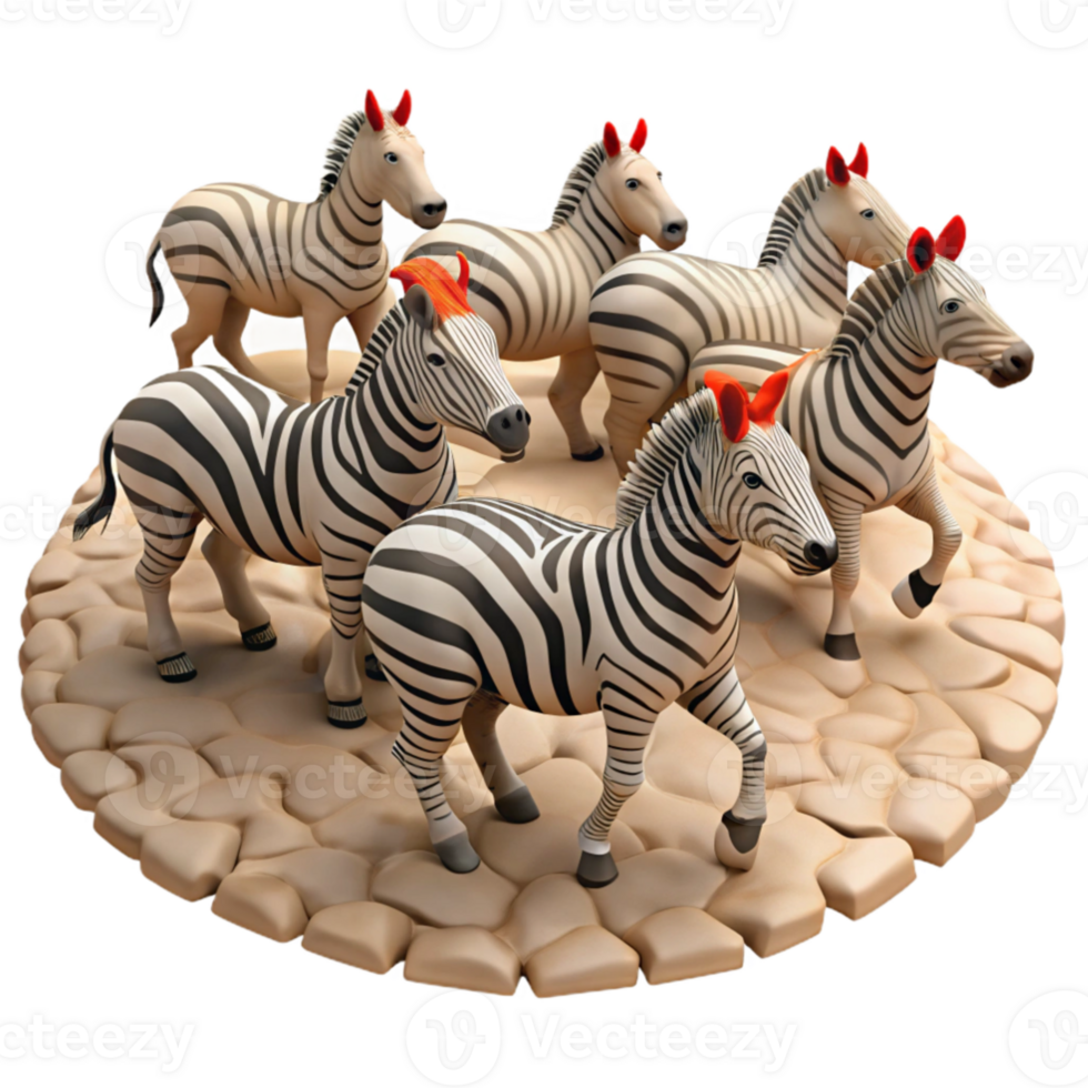 magnificent artistic vibrant abstract A herd of zebras galloping across a dry, cracked earth landscape, dust swirling around their hooves, monochrome with a single red accent on the lead zebra,... png
