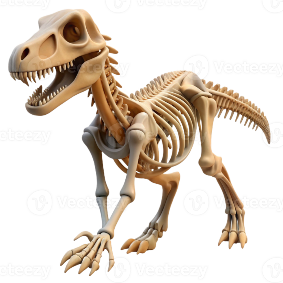 impressive artistic beautiful traditional An intricate, skeletal dinosaur fossil, lit dramatically from below, museum exhibit style detailed original png