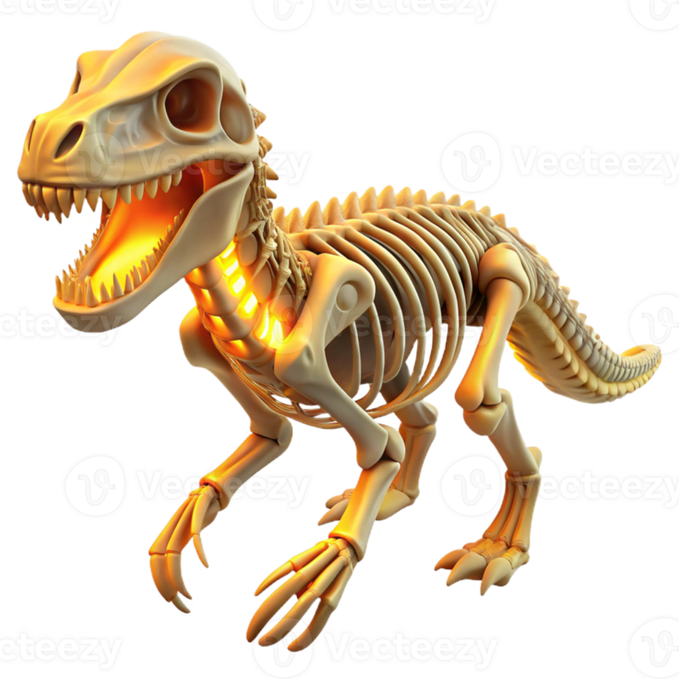 vibrant abstract beautiful contemporary An intricate, skeletal dinosaur fossil, lit dramatically from below, museum exhibit style detailed premium png