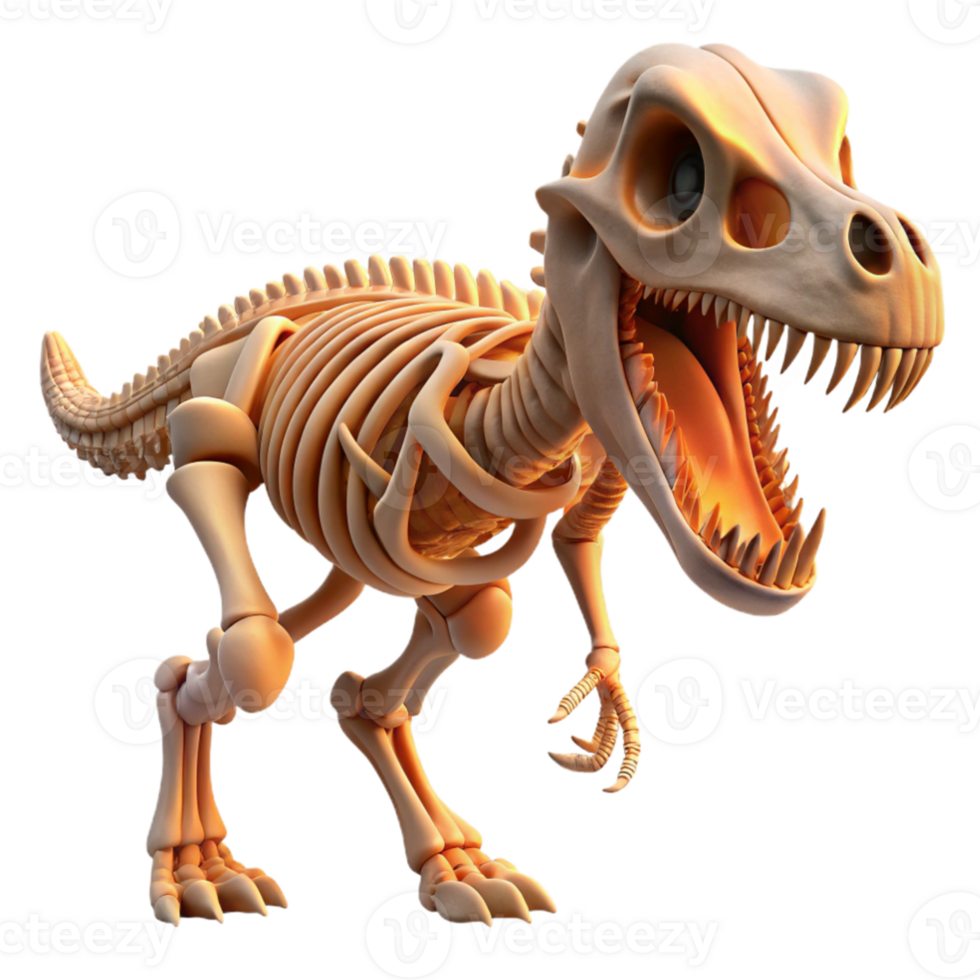 dramatic minimalist vibrant traditional An intricate, skeletal dinosaur fossil, lit dramatically from below, museum exhibit style high quality high quality png