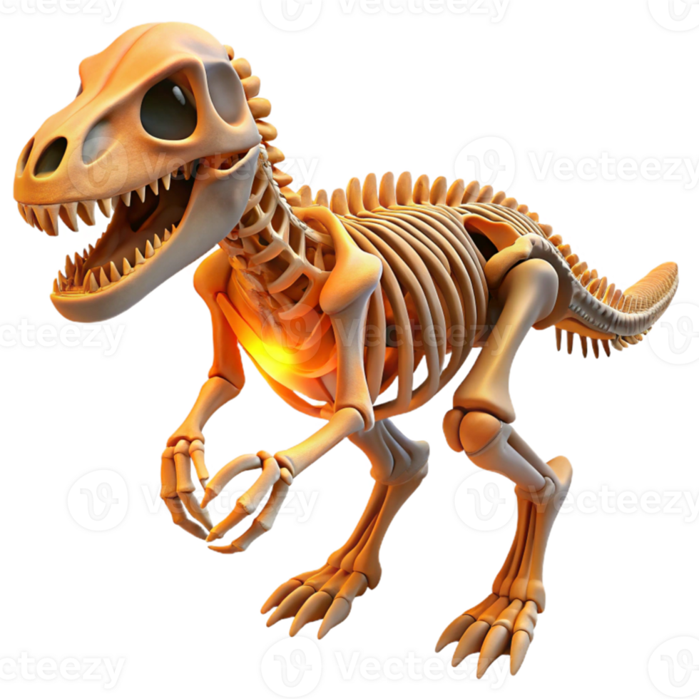 serene modern elegant minimalist An intricate, skeletal dinosaur fossil, lit dramatically from below, museum exhibit style original 4K png
