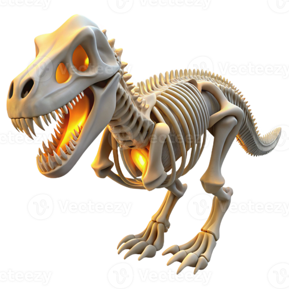 extraordinary abstract vibrant creative An intricate, skeletal dinosaur fossil, lit dramatically from below, museum exhibit style genuine genuine png