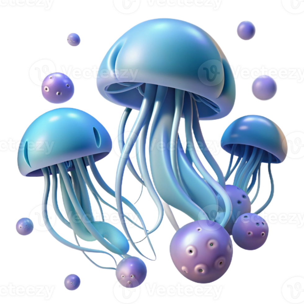 stunning modern serene artistic A school of jellyfish drifting through the deep ocean, bioluminescent, ethereal, abstract art style professional high quality png
