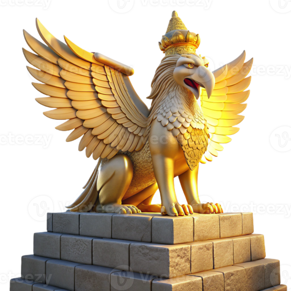 extraordinary traditional dramatic contemporary A majestic griffin perched atop a crumbling ziggurat, bathed in the golden light of a setting sun, feathers shimmering with iridescent hues,... png