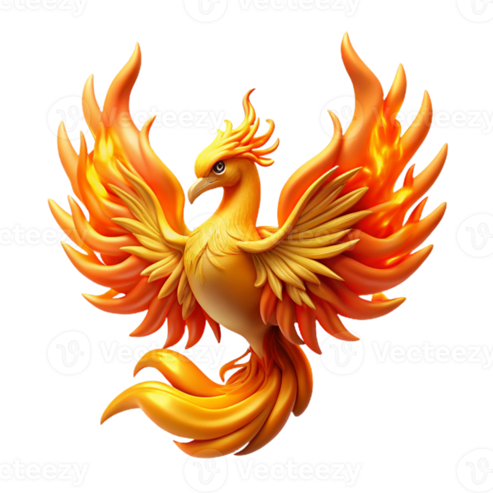 impressive creative vibrant modern A majestic phoenix rises from a pyre of flames, its feathers ablaze with vibrant orange and gold, embers drift upwards, Art Nouveau style high resolution original png