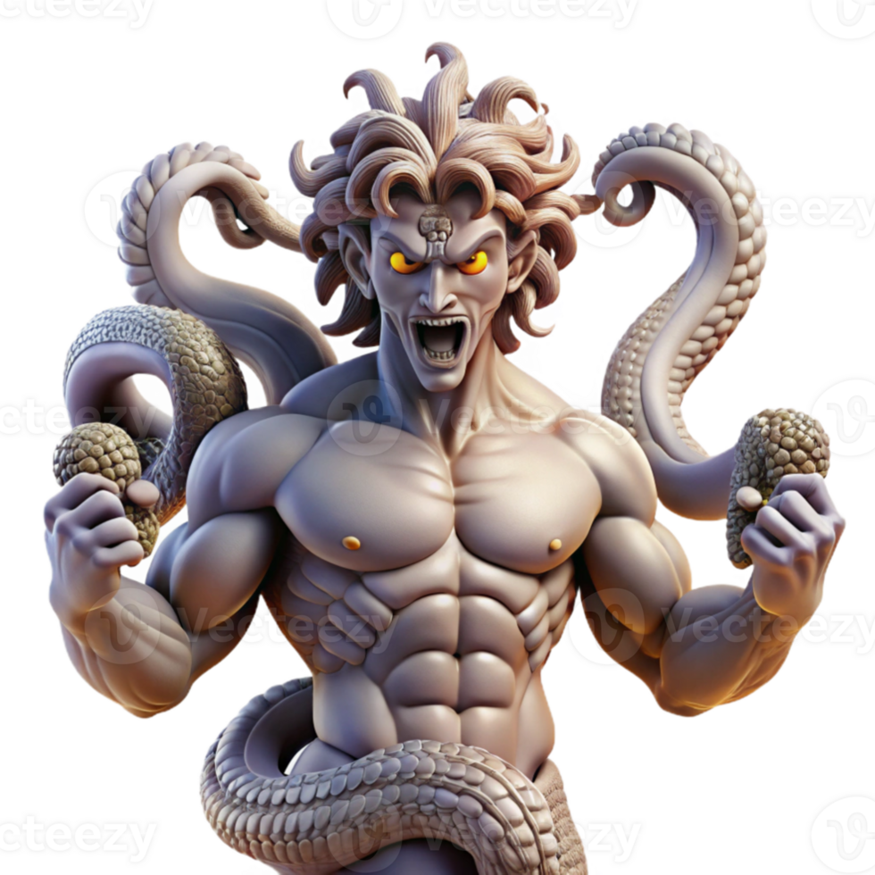 dramatic contemporary wonderful modern The hydra, a multi-headed serpent, battles Heracles in a sun-drenched Greek amphitheater, detailed scales and muscular anatomy, classical style exclusive... png