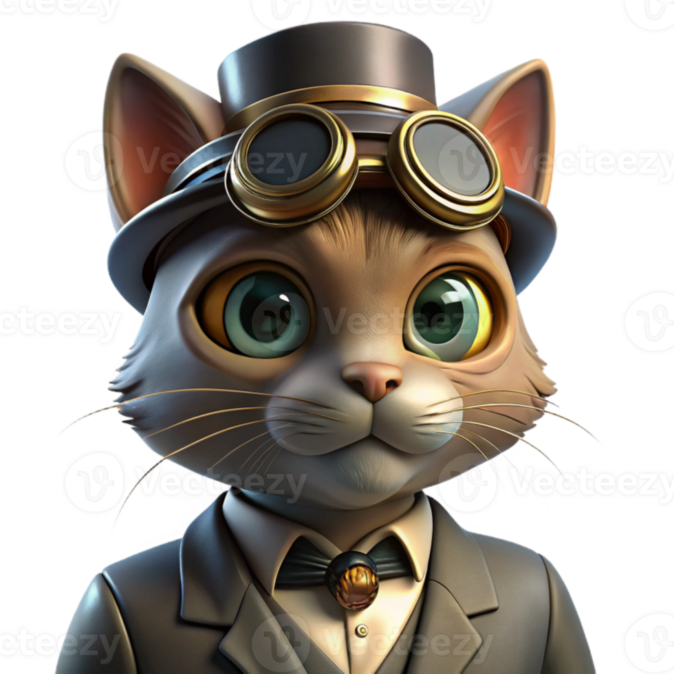 elegant artistic serene abstract A portrait of a steampunk cat wearing a monocle and a tiny bowler hat, sepia tone, dramatic chiaroscuro lighting, vintage photograph style detailed professional png