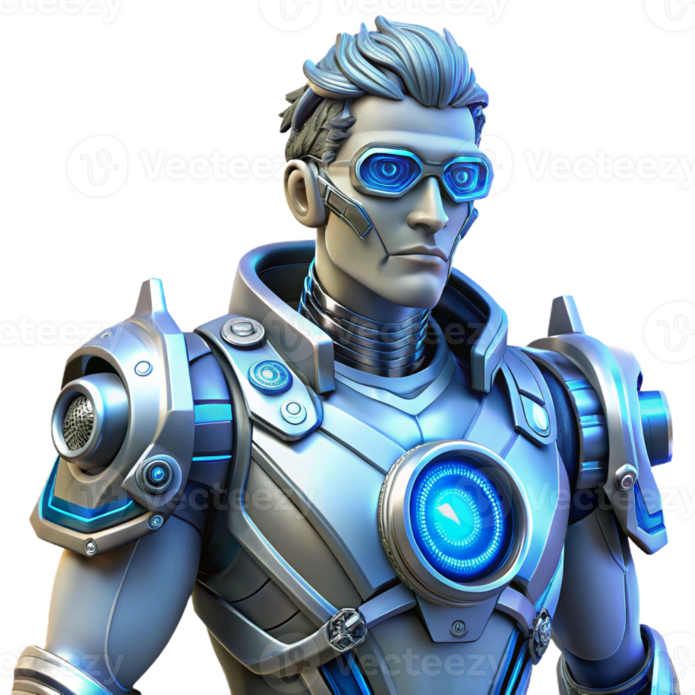 elegant artistic dramatic classic A steampunk cyborg with intricate mechanical augmentations, cool blue and silver tones, dramatic rim lighting, cyberpunk style high resolution professional png