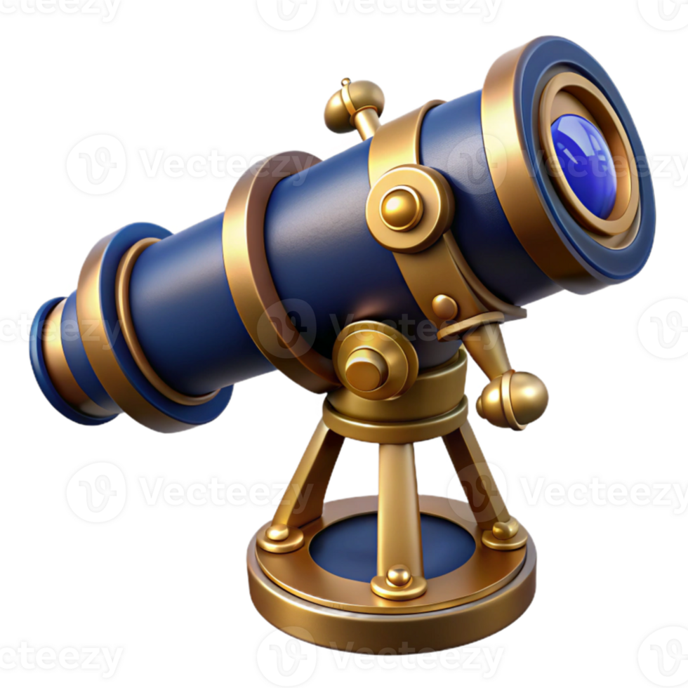 stunning classic beautiful rustic A steampunk telescope pointed towards a celestial object, intricate brass and copper details, dark blue and gold tones, astronomical art style original exclusive png