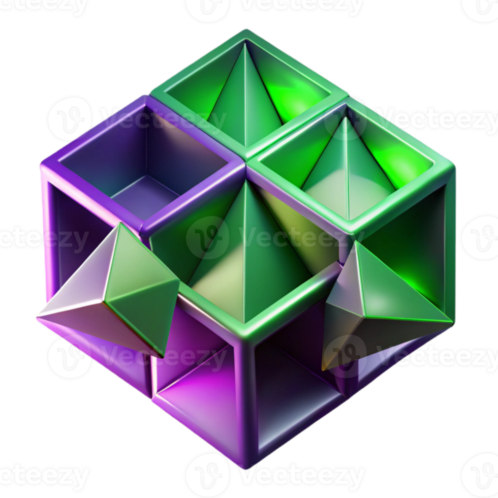 dramatic vintage extraordinary vintage Fractured geometric shapes, primarily triangles and squares, in shades of deep violet and emerald green, lit by a soft, ambient glow, Cubist style 4K genuine png