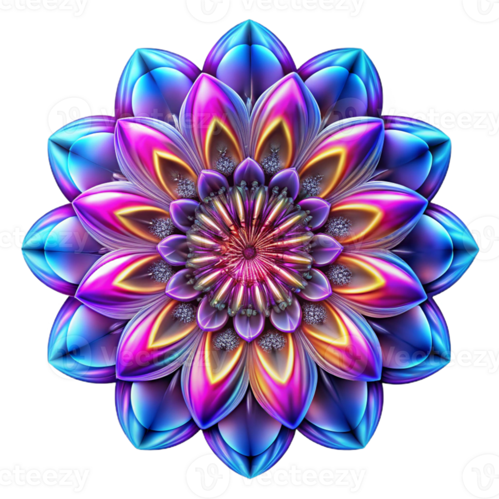 serene artistic beautiful artistic A kaleidoscopic explosion of fractal patterns, in neon colors, illuminated by a strobe light effect, Psychedelic style premium detailed png