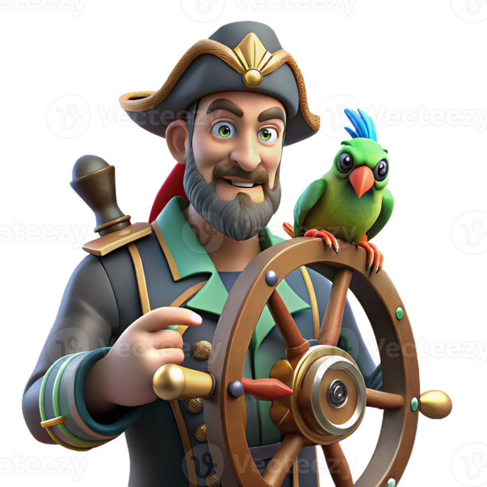vibrant artistic serene minimalist A space pirate captain with a cybernetic parrot perched on their shoulder, standing at the helm of their ship, dramatic rim lighting, digital painting style... png