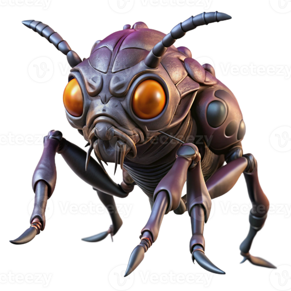 serene modern impressive rustic A highly detailed, biomechanical insect-like creature with glowing eyes, dark, moody lighting, horror style professional 4K png