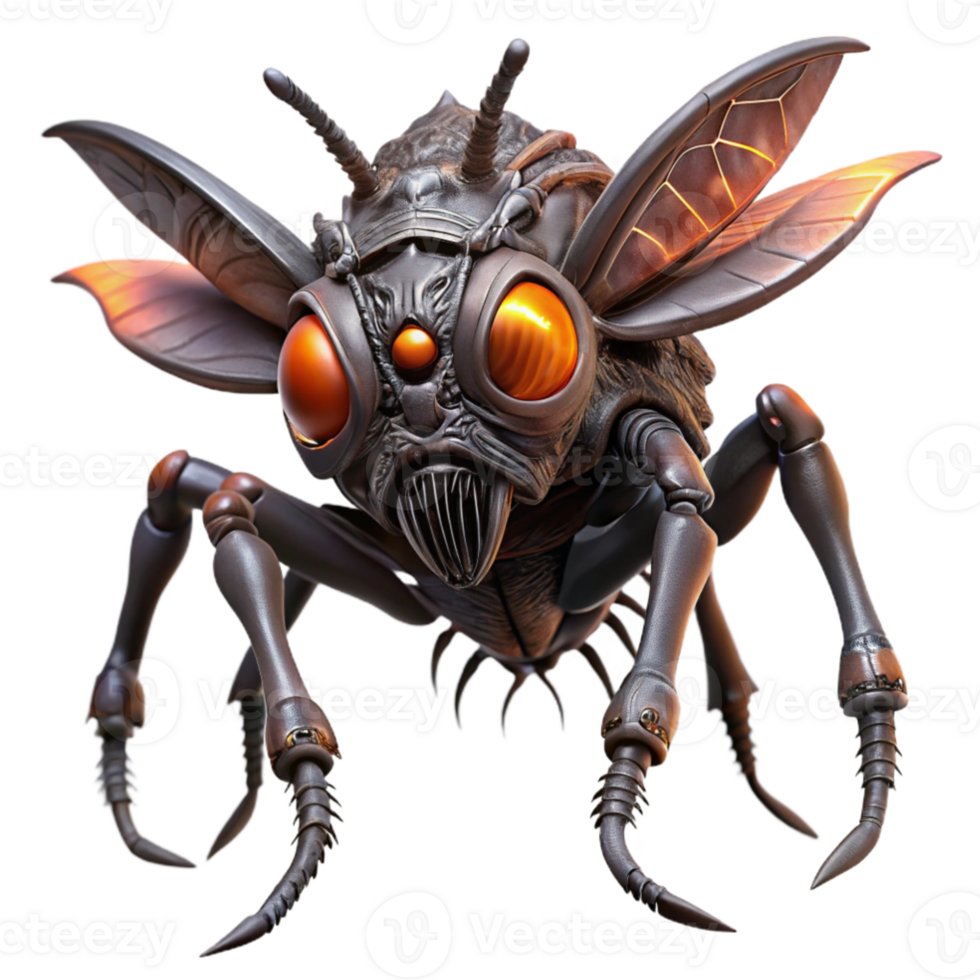 dramatic artistic impressive creative A highly detailed, biomechanical insect-like creature with glowing eyes, dark, moody lighting, horror style detailed high quality png