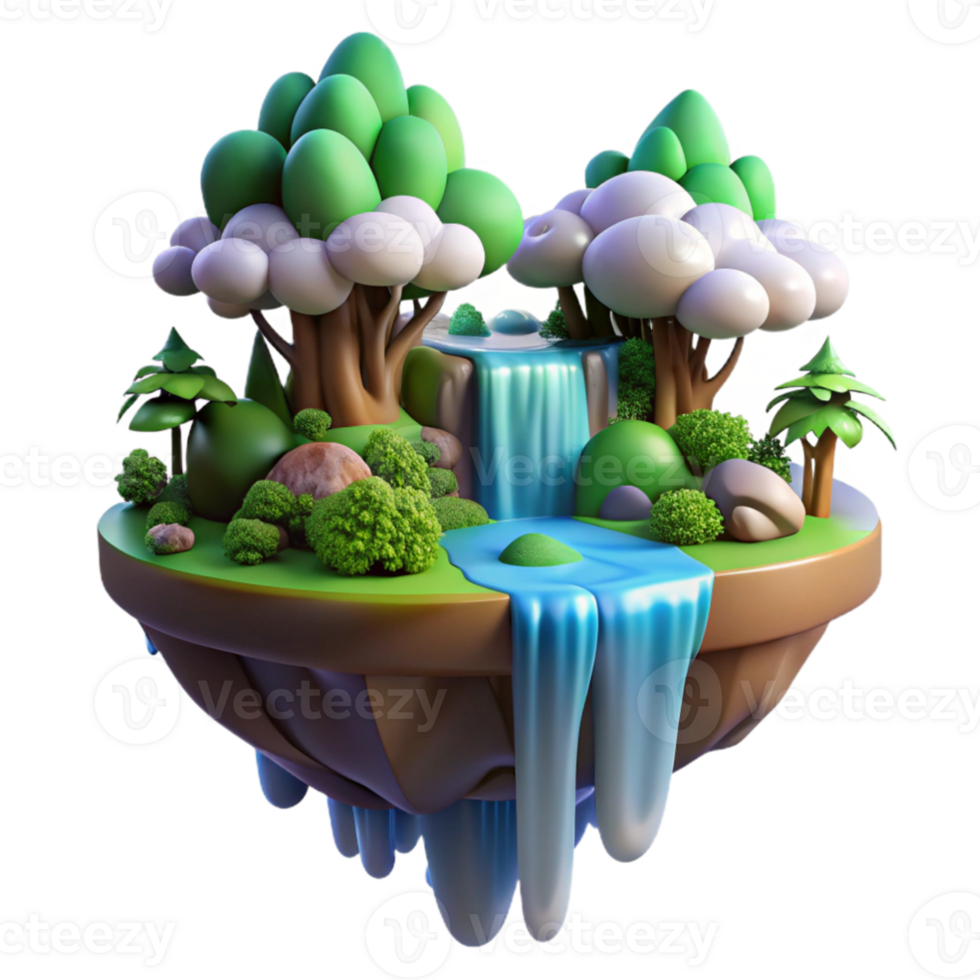 magnificent classic extraordinary artistic A floating island with waterfalls cascading into the clouds, vibrant colors and lush vegetation, dreamlike lighting, fantasy art style genuine authentic png