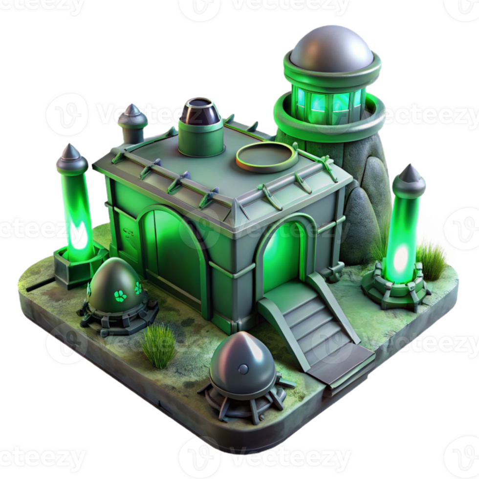 dramatic rustic elegant modern An abandoned research facility on a desolate alien planet, eerie green lighting, horror style detailed premium png